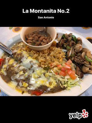 Texas plate: Chicken fajitas, cheese enchiladas, rice & charro beans. One of the daily Thursday lunch specials, drink included.