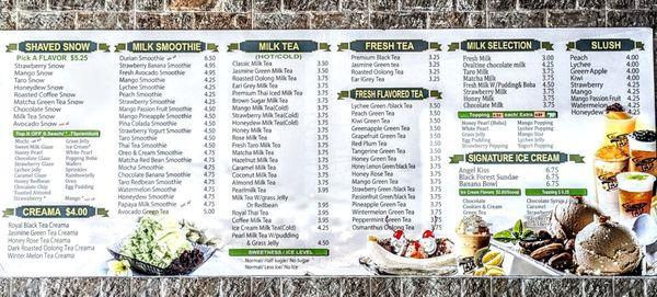 Full menu as of 9/4/2022. I suspect that some prices are in actuality a bit higher than posted here, though.