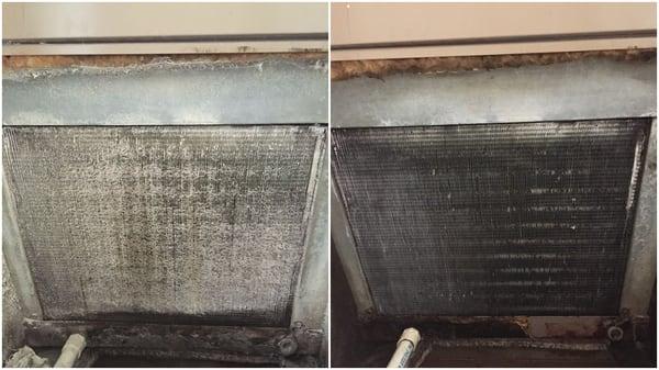 Before and after: Air flows through coils, which in turn ends up in your home. Clean coils plus clean ducts = Cleaner air