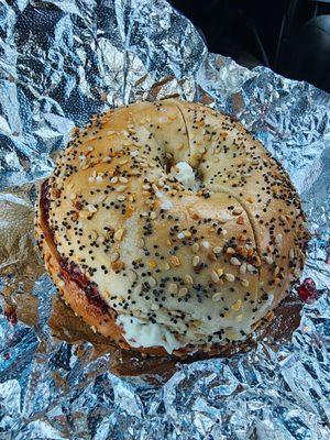 Everything Bagel with Cream Cheese & Jelly