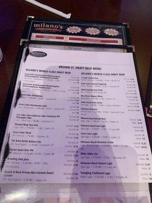 Beer menu