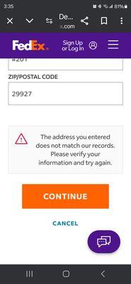 This is what you get when you try to find out what is going on with the FedEx webpage.  Of course the address isn't right!