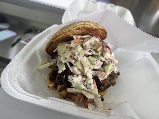 Brisket and apple slaw sandwich.