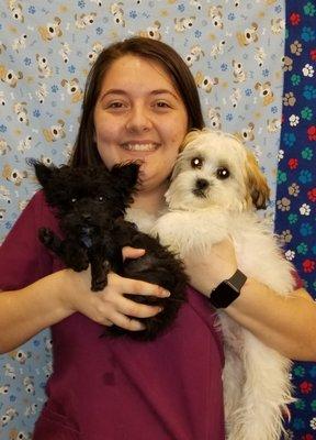 Laughs and puppy cuddles in front of our "selfie wall" with Kash & Hailie