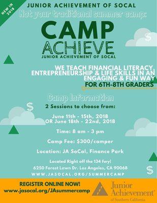 Summer Day Camp for middle school aged kids--June 2018