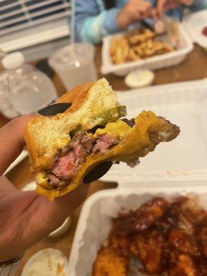 Raw and cold burger patty