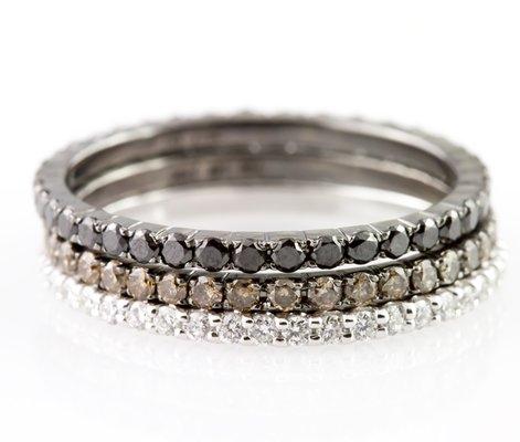 Black, Chocolate, and White Diamond Stackable Bands