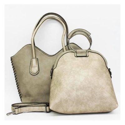 Metallic bag in bag purse.  Carry together (small inside as an organizer) or separately.