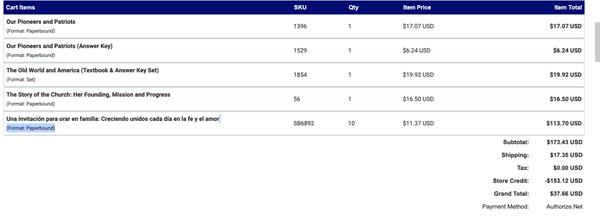 Order showing how I used my balance to pay