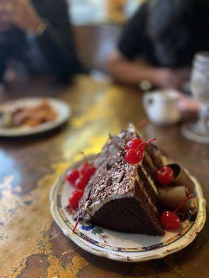 Black Forest Chocolate Cake with side of cherries