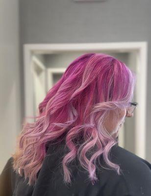 pink ombré w/ money piece + hair tinsel