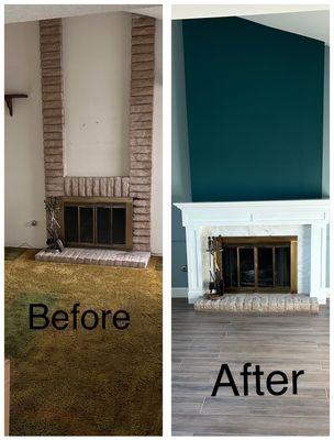 Fireplace before and after.