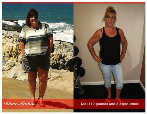 One of many success stories. Diane has lost over 100 pounds  exercising at Physical Excellence!