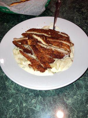 Crispy Chicken Alfredo with ziti pasta instead of fettuccine