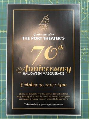 The Post Theater's 70th Anniversary Party Poster.