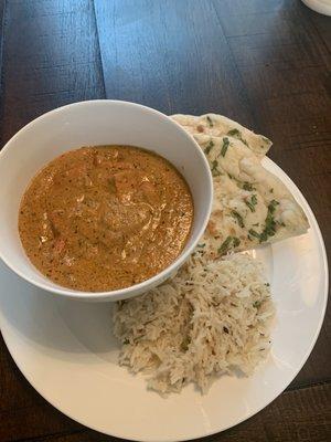 Butter Chicken, Garlic Naan, Rice Per Side Dish