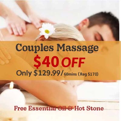 Choice of Swedish, Deep Tissue or Combination
Free Essential Oil & Hot Stone Treatment
$40OFF
ONLY $129.9/h (Reg. $170