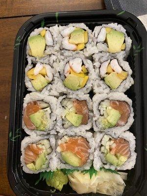 Mango Shrimp Avocado Roll and Alaska Roll (part of the Maki 2 Roll Lunch Special)