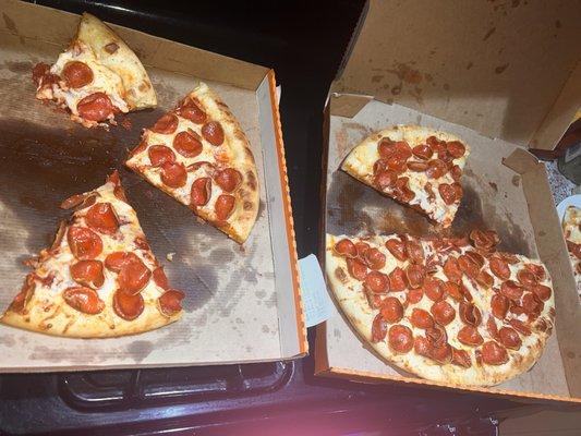 What's left of 2 Fanceroni Pepperoni pizzas!