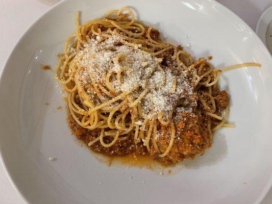 Spaghetti with meat sauce and meatballs