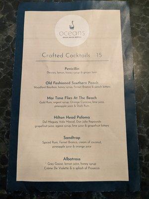 Drink menu. Crafted cocktails.