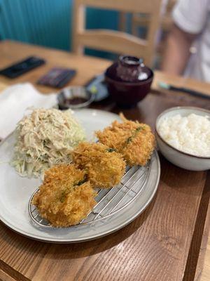 $17 HIRE KATSU (pork tenderloin): good, but kind of chewy. Comes with rice, cabbage salad and miso soup!