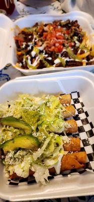 Carne asada fries; chicken taquitos