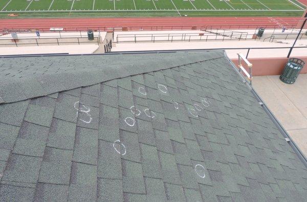 Hail damage to shingles