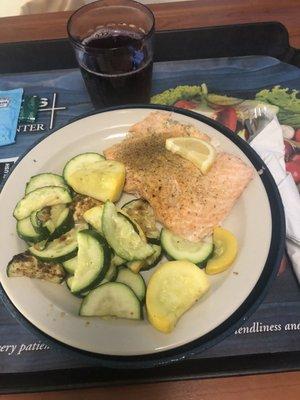 Lunch Time - Grilled salmon and squash - Delicious. Should be going home in a few hours.