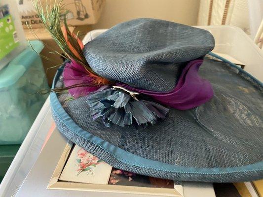 My custom Kentucky Derby hat found at the bottom of a 4 foot deep box under pounds of bedding.