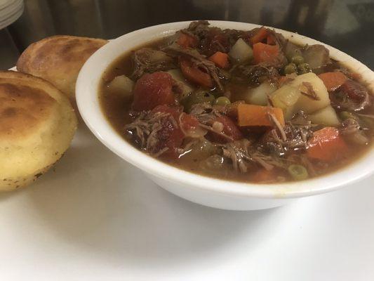 Beef stew and cornbread