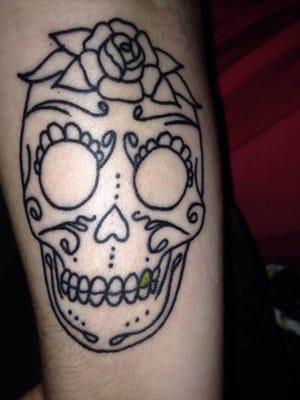 Sugar skull w/a gold tooth, taken after redness gone, same day