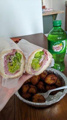 American hoagie and fried sweet plantains