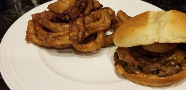 Rodeo burger and onion ring