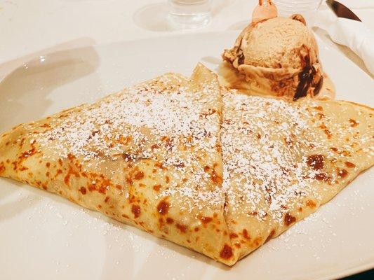 strawberry and nutella crepe with kinder ice cream