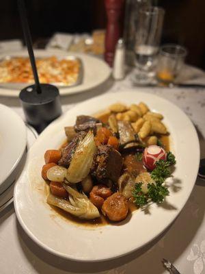 Braised short rib with fried gnocchi