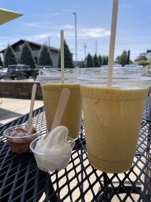 Golden Girl smoothies and free samples of the oat milk soft serve