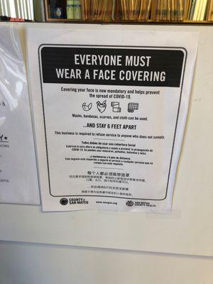 Face covering is required before coming into the office