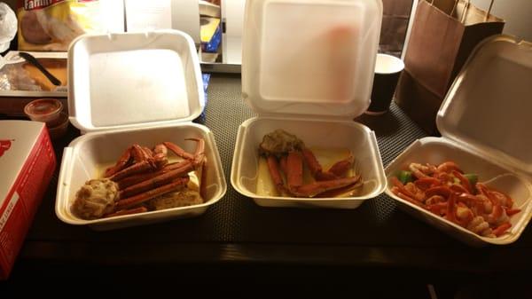 Steamed crab legs and shrimp, hot! The best!