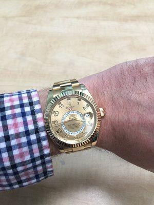 A yellow gold Rolex SkyDweller we purchased for $32,000.