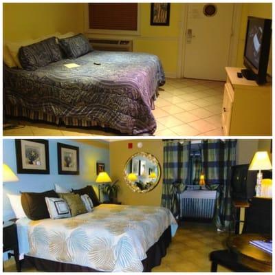 Actual room, above, and website photo below. The window, and door window were boarded.