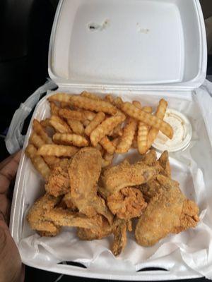 Whole Wings, 6 Piece Whiting, Medium Fries