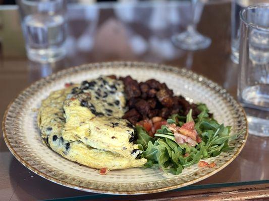 Beans and chorizo omlette.