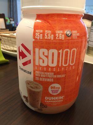 Dymatize iso 100 Dunkin' Cappuccino flavor whey protein 2lb jug