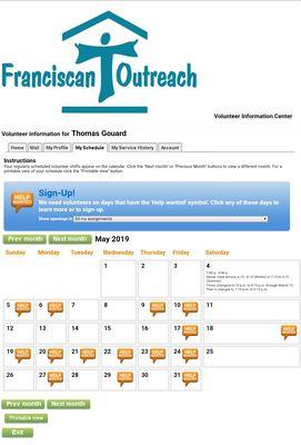 Easiest way to volunteer. All you do is click the date, once you are registered with Franciscan