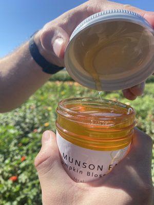 Pumpkin blossom honey  near the flower gardens!