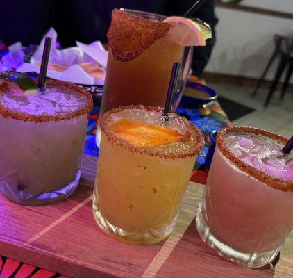 Margarita flight (cucumber, mango, and guava) and michelada