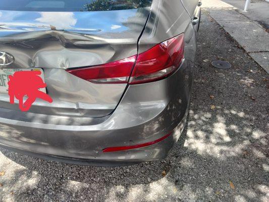 Rear end collision damage