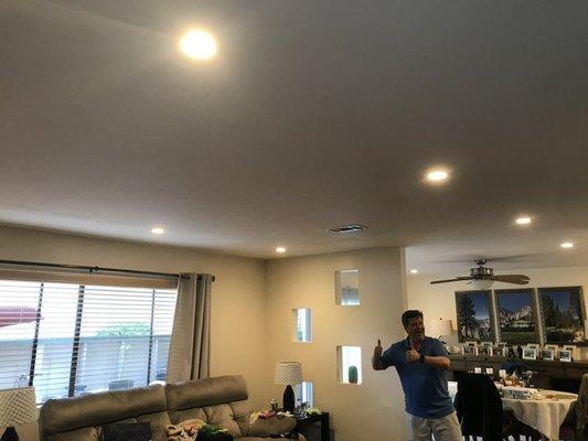 Happy customer! Install 4" LED recessed lights 1st floor and 2nd floor.