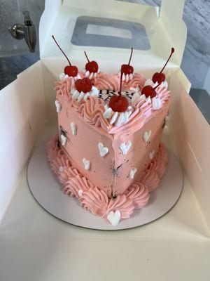 Heart shaped Red velvet Cherry Vintage cake.